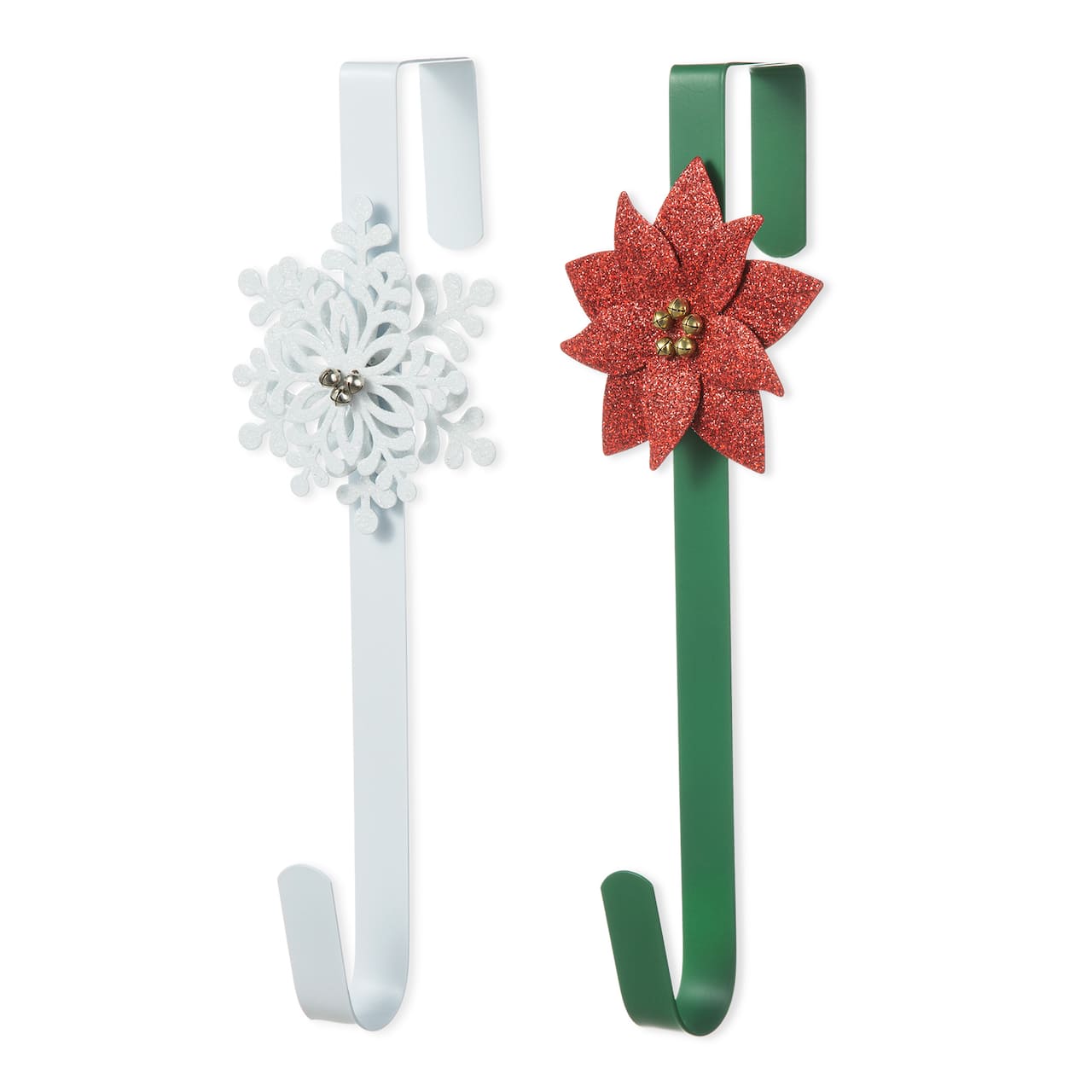 Glitzhome® 14" Christmas Metal Snowflake & Poinsettia Wreath Hanger Set